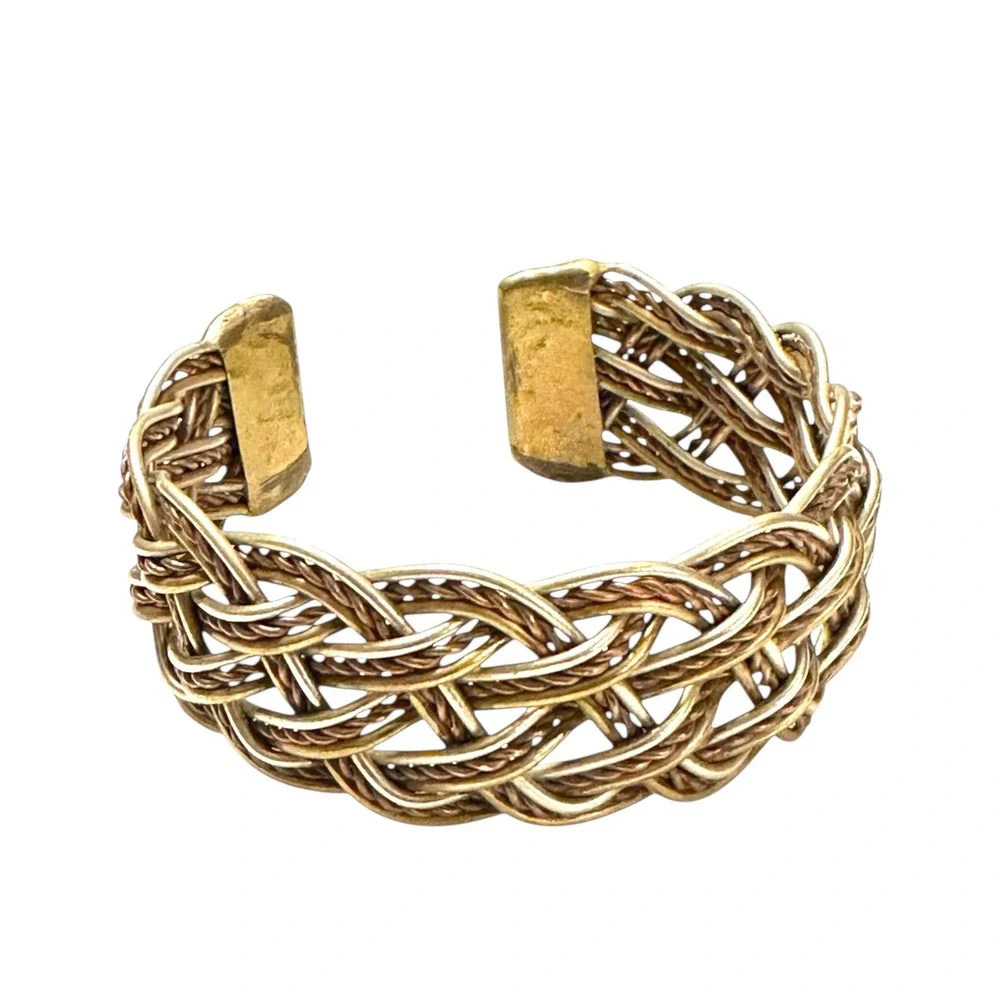 Vintage Brass Copper Braided Cuff‎ Bracelet 1.125